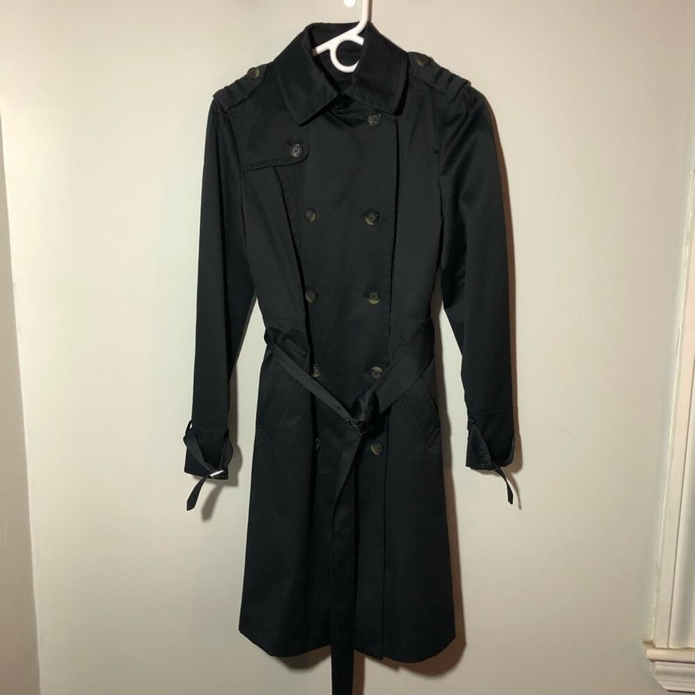 Cole Haan womens 4 black trench overcoat double breasted epaulets belted career